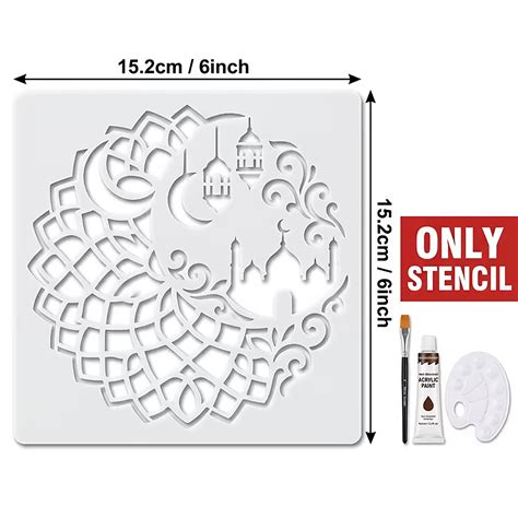 Buy Square Plastic DIY Art & Craft Mandala Eid Mubarak Stencil, On Cliths