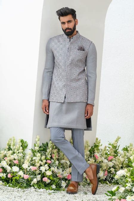 Buy Gray Cotton, Chanderi, Silk Cut Work, Cutdana Embellished Bundi ...