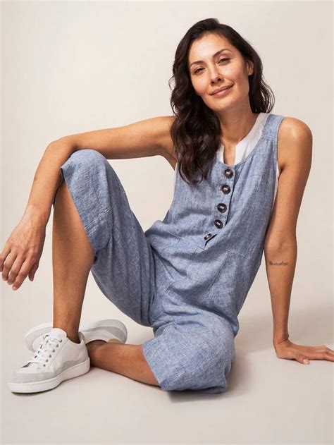 White Stuff Viola Linen Cropped Dungarees