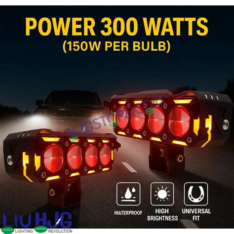 HJG New 300W Future Eyes Ring DRL 4 LED Projector Foglight with Wiring ...