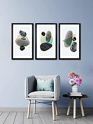999STORE Grey And Black Stones Canvas Painting With Black Frame (Canvas ...