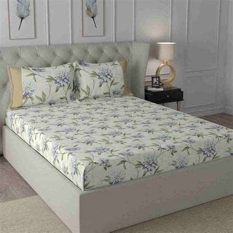 Buy Regency Neveah Printed 210TC 100 %Cotton Blue Bed Sheet Online - Maspar