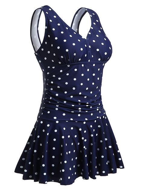 MiYang Women's Plus-Size Polka Dot Shaping Body One Piece Swim Dresses ...