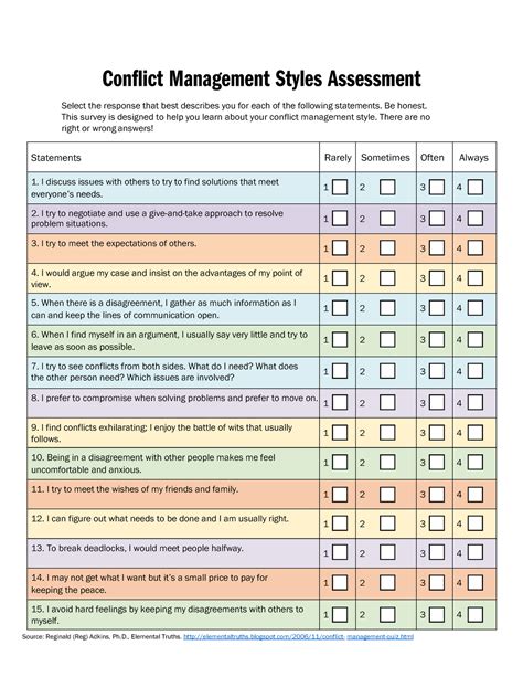Conflict Management Styles Assessment - Be honest. This survey is ...