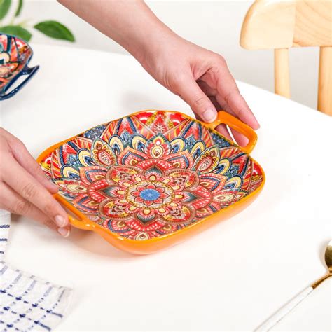 Bright Bloom Ceramic Serving Platter With Handles Online - Premium ...