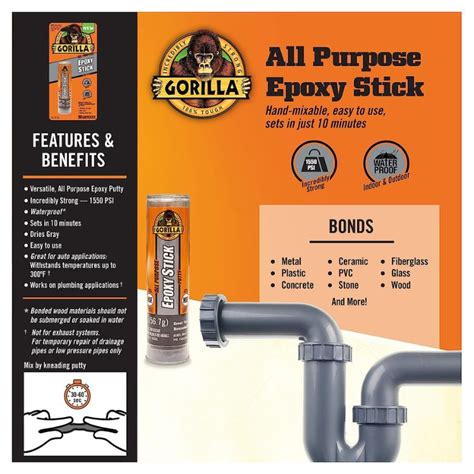 Halte - Gorilla All Purpose Epoxy Putty Stick 2 ounce Versatile and ...