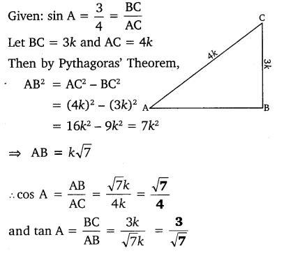 If sin A = 3/4, calculate cos A and tan A - CBSE Class 10 Maths - Learn ...