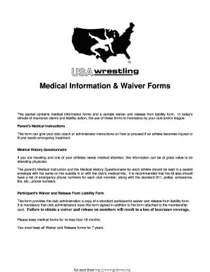 USA Wrestling Medical and Waiver Forms - Blank Fillable Template | Fill ...