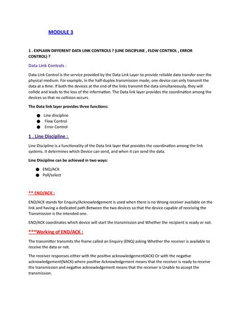 Module 3 - MODULE 3 1. EXPLAIIN DIFFERENT DATA LINK CONTROLS? (LINE ...