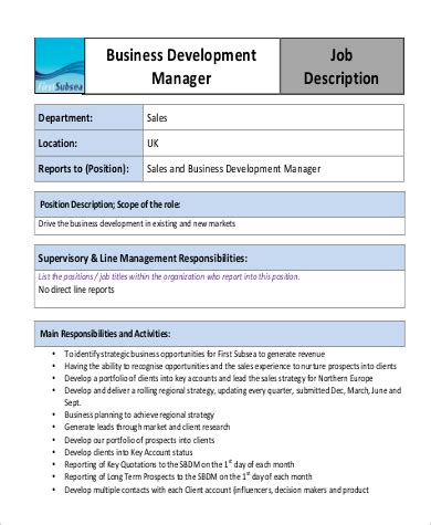 Image result for Business Development Manager Job Description Examples