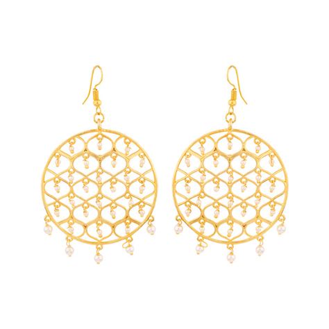 Jaali Pearl Filigree Gold Plated Earrings – VOYLLA