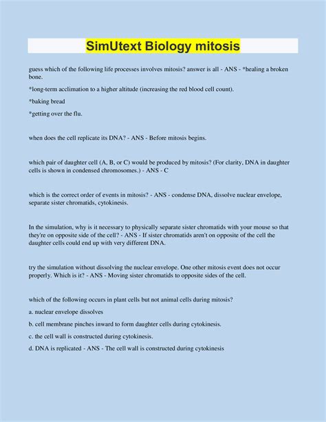 SimUtext Biology mitosis | 50 Questions with 100% Correct Answers ...