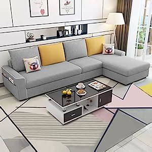 Blisscraft Merrick 6 Seater Fabric RHS L Shape Sofa Set (Light Grey ...