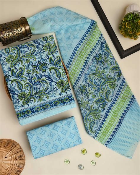 Sanganeri Hand Block Print Cotton Suit Sets With Cotton Dupatta ...