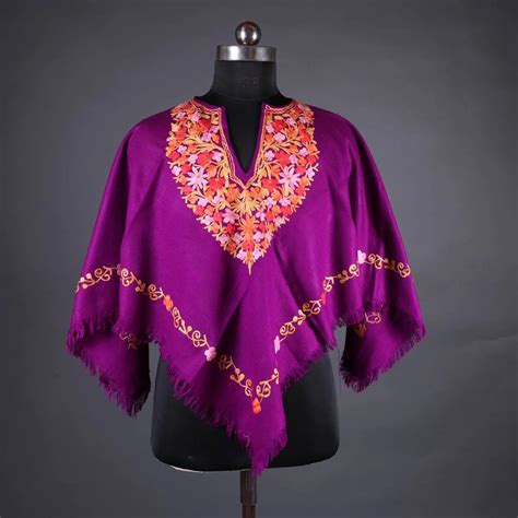 Purple Poncho with Aari Embroidery, Kashmir Embroidery – Kashmir origin