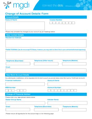 Fillable Online Change of Account Details Form - MGD Wealth Fax Email ...