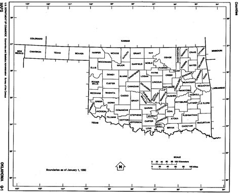 Oklahoma State map with counties outline and location of each county in ...