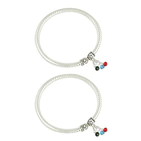 Project Luxe Women Rajasthani Silver Kada Design Anklets With Colored ...
