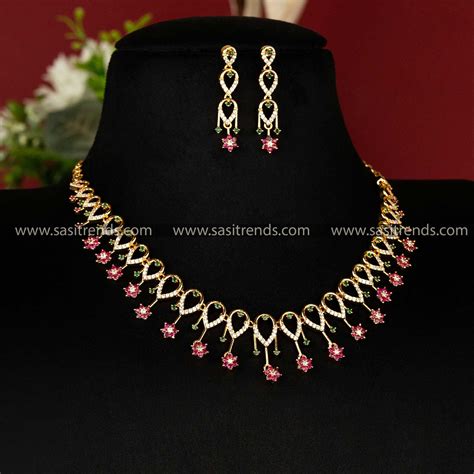 Elegant Micro Gold Plated Floral Loop Jewellery Set in Five Colors ...