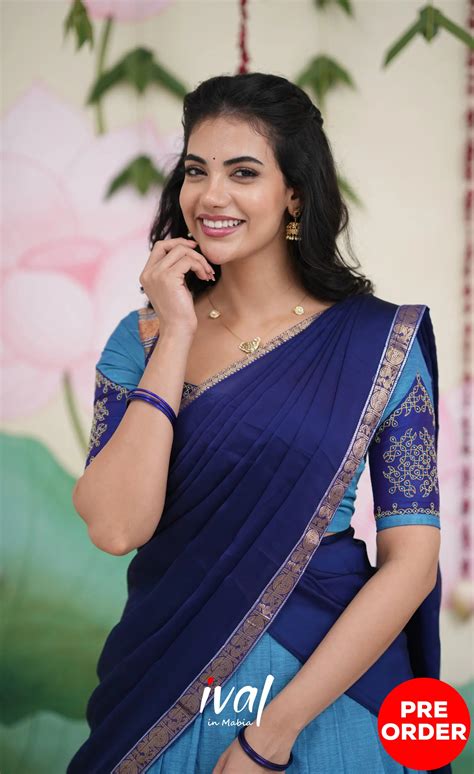 Padmaja Cotton Half Saree - Sky Blue and Dark Blue - PRE ORDER ...
