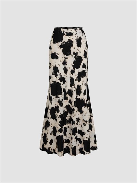Chifón Chiffon de tiro alto falda maxi sirena estampado de vaca For ...