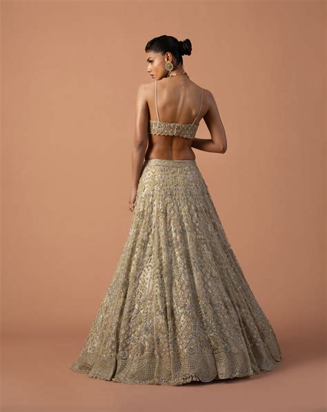 Gold Zoya Lehenga With 3D Embroidery And Mirror Work Blouse – Esha ...