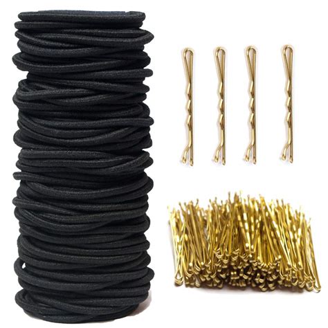 100 Count Hair Elastics Black+ 100 Count Bobby Pins Blonde, No Metal ...