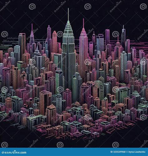 Outlines of a Big City with Many High-rise Buildings. Generative Ai. Stock Photo - Image of city ...