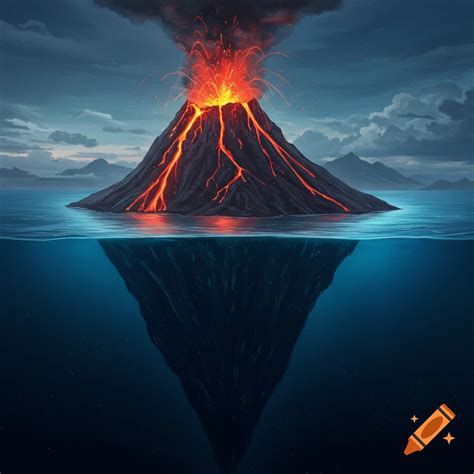A volcano erupting lava under a starry night sky. on Craiyon