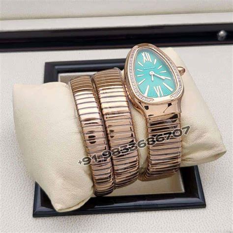 Bvlgari Serpenti Rose Gold Green Dial Diamond Watch