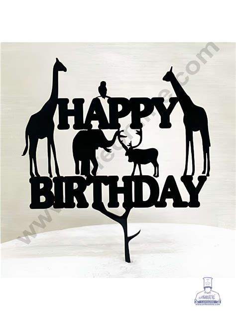 CAKE DECOR™ 5 inch Black Acrylic Happy Birthday Animal Theme Cake Topp ...