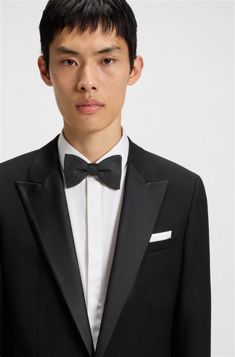 HUGO - Jacquard-pattern bow tie in a silk blend - Black