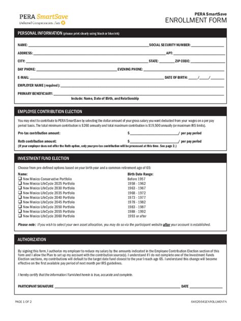 Fillable Online Enrollment Guide for the PERA SmartSave - Voya Fax ...