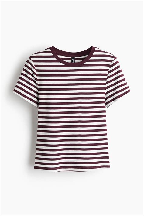 Women's Burgundy/Striped Cotton T-shirt | H&M IN