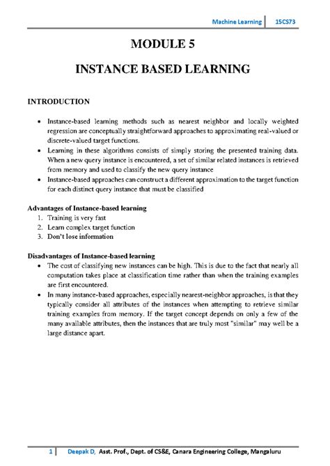 Machine Learning PART5 - MODULE 5 INSTANCE BASED LEARNING INTRODUCTION ...