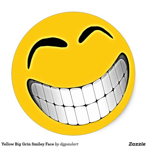 Yellow Big Grin Face Classic Round Sticker | Zazzle.com | Funny emoji ...