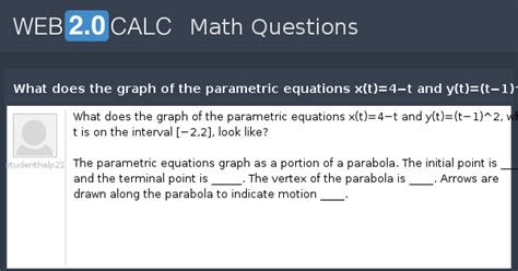 View question - What does the graph of the parametric equations x(t)=4− ...