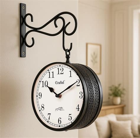 Buy CRAFTEL Metal Analog Double Sided Vintage Station Wall Clock with ...