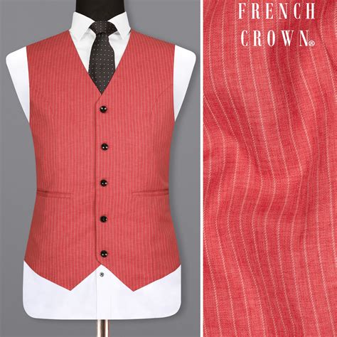 Chestnut Rose Stripes Premium Wool Blend Waistcoats For Men