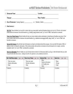 Fillable Online med navy m-NEAT Section Worksheets Sit-Down Restaurant ...