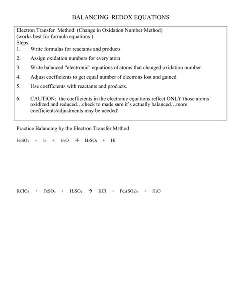 BALANCING REDOX EQUATIONS