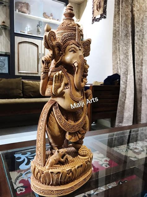 Wooden Ganesha Standing Dancing Fine Detailed Carved Statue – Malji ...