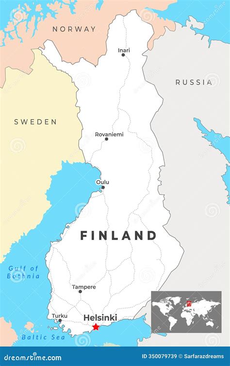 Finland Political Map with Capital Helsinki, Most Important Cities and National Borders Stock ...