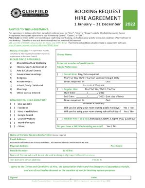 Fillable Online BOOKING REQUEST - HIRE AGREEMENT Fax Email Print ...