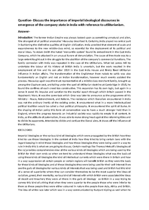 Hoi 6 assignment - Question- Discuss the importance of imperial ...