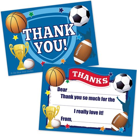 Sports Kids Fill In Thank You Cards - Football, Basketball, Baseball ...