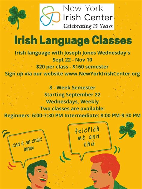 Irish Language Classes: Winter 2024, New York Irish Center, Long Island ...