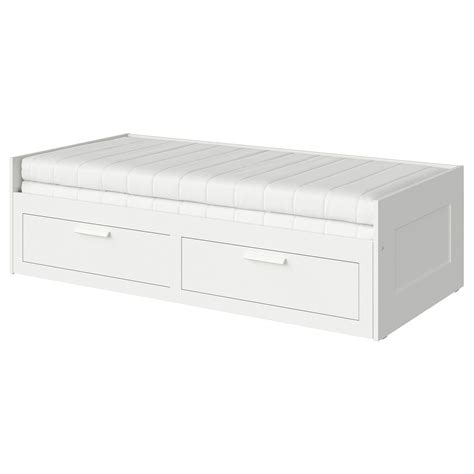 BRIMNES day-bed w 2 drawers/2 mattresses, white/Åfjäll firm, 80x200 cm ...