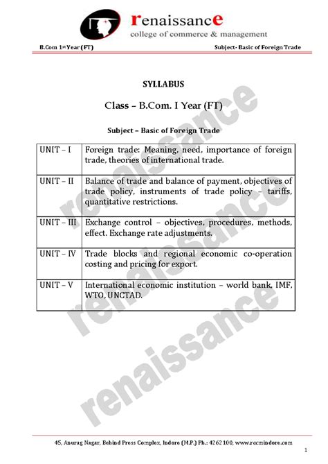 B.Com 1st Year (FT) Basic of Foreign Trade Syllabus Overview - Studocu