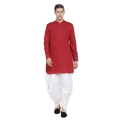 Buy Vastramay Mens Maroon Cotton Blend Kurta And Dhoti (Set Of 2) Online